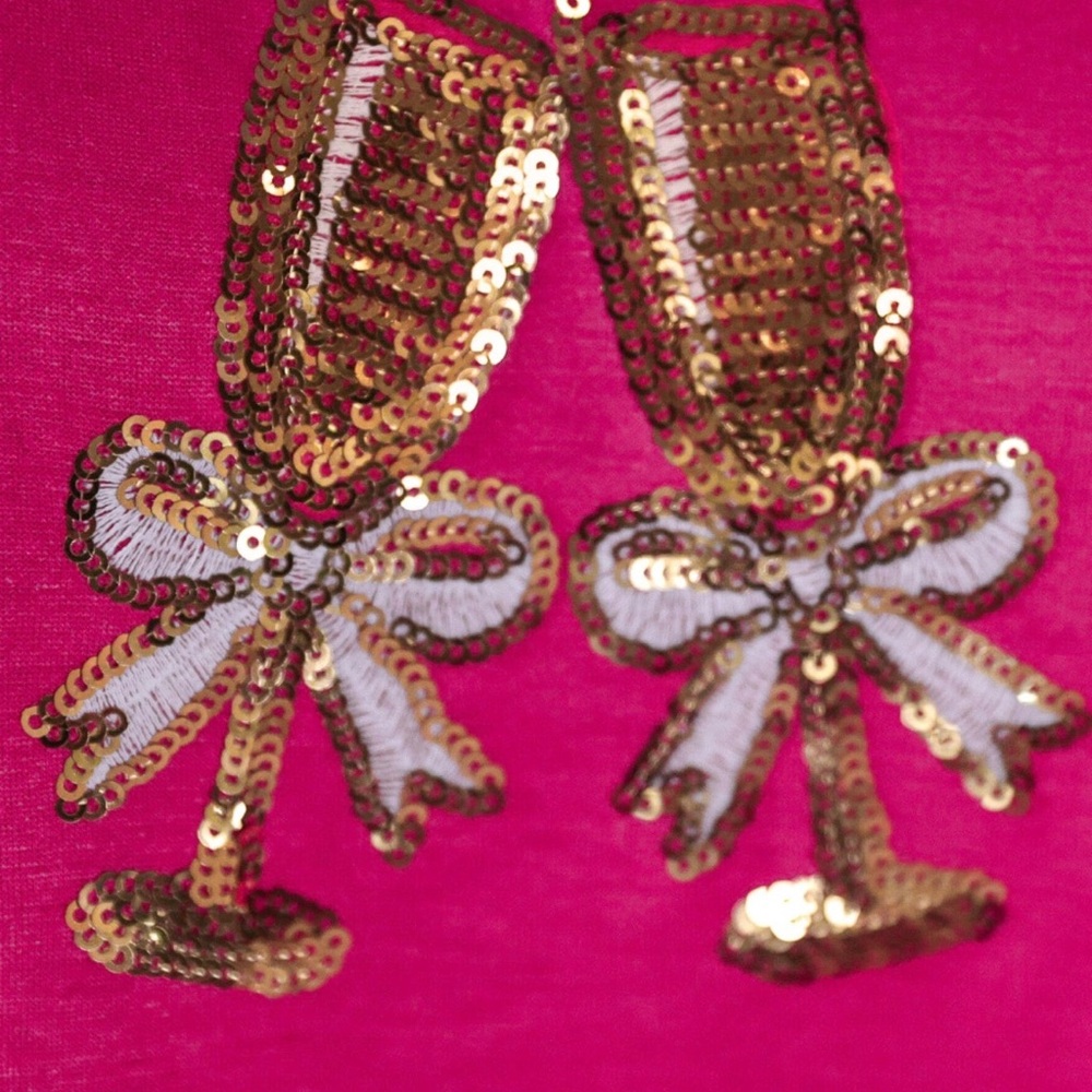 NEW Vibrant Pink 'Cheers' NYE Party Graphic Sequin Long Sleeve Luxe Sweatshirt - Picture 3 of 3